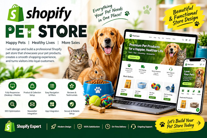 shopify pet store, pet supplies website, ecommerce store
