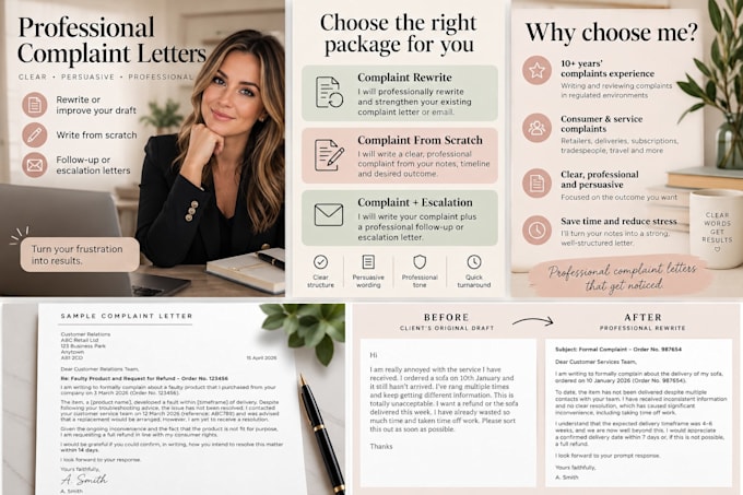 write or rewrite a professional complaint letter