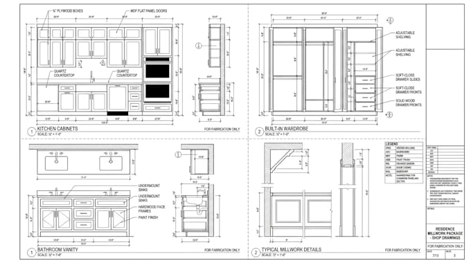 do millwork, cabinetry, wardrobe, kitchen cabinet shop drawings vanity
