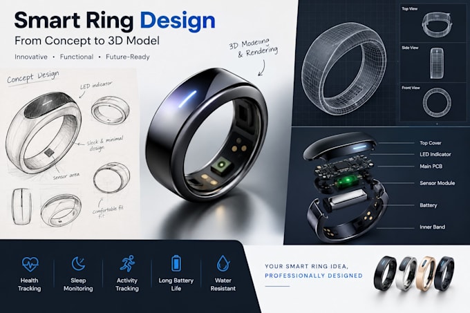 design a modern smart ring for your wearable tech brand