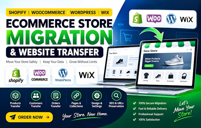 shopify woocommerce wordpress wix ecommerce store migration and website transfer