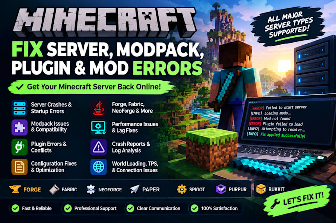 fix minecraft server, modpack, plugin and mod errors