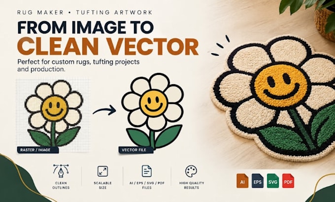 convert custom rug and tufting artwork into clean production ready vector files