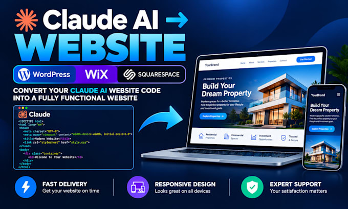 convert claude ai website code to wordpress wix or squarespace