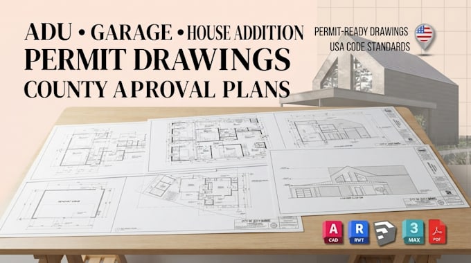 draft adu permit, house addition, garage and county permit drawings
