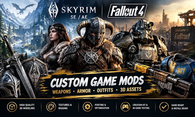 create custom skyrim se, ae weapons, armor and fallout 4 mods