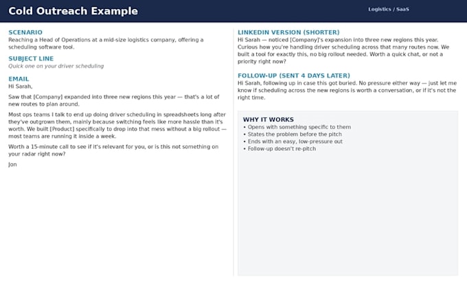 write a cold outreach email or linkedin message that gets replies