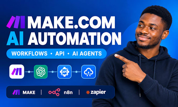 build make com automation, ai workflows, API integrations and n8n