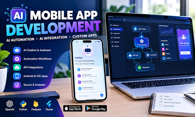 develop ai flutter mobile app with ai automation ai chatbot developement
