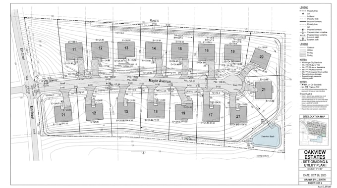 design site grading plan, stormwater, pipe network, erosion control utility plan