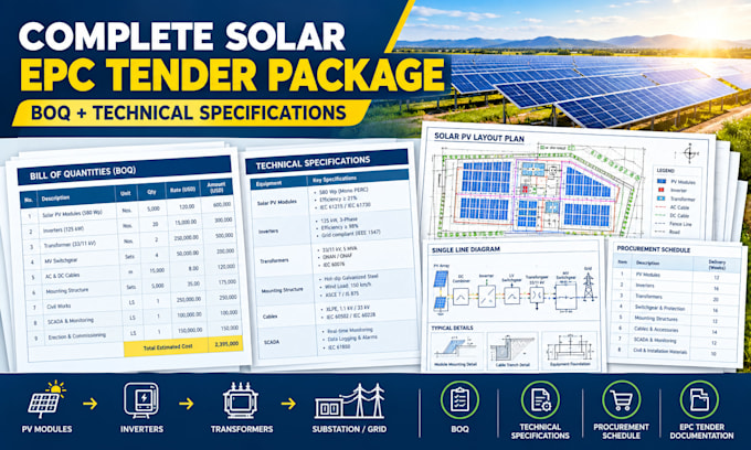 prepare complete solar epc tender package boq and technical specifications