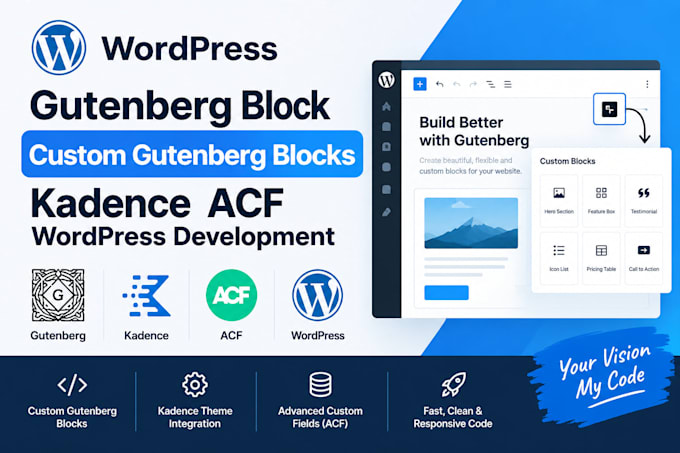 gutenberg block acf custom gutenberg block kadence wordpress development spectra