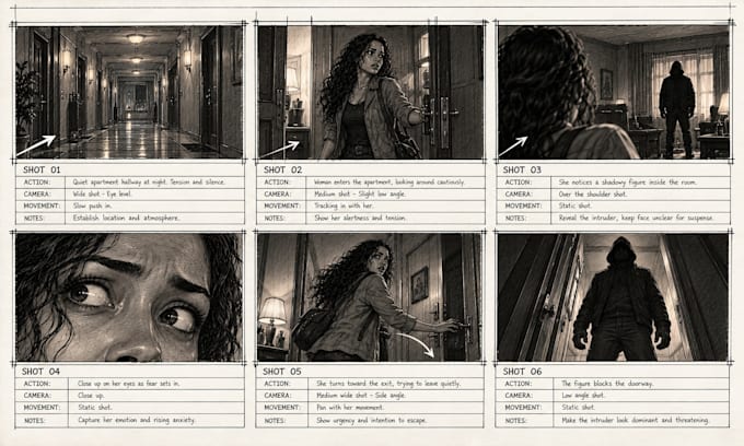 create cinematic film storyboards