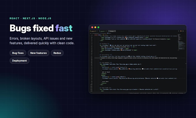 fix bugs and add features to your react, nextjs or node app