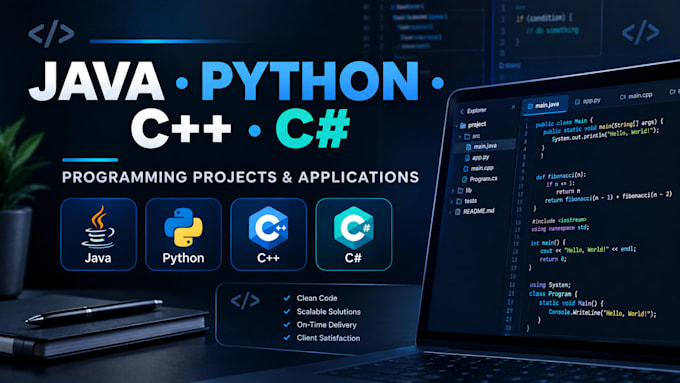 code java python cpp and c sharp programming projects and applications