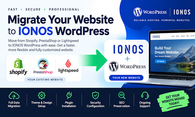 do shopify prestashop lightspeed website migration to ionos wordpress website