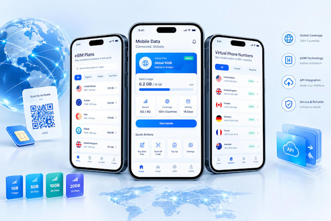 develop esim app mobile data app virtual phone number app esim website