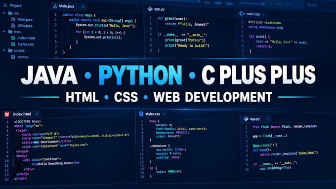 do java python c plus plus programming and html css website development