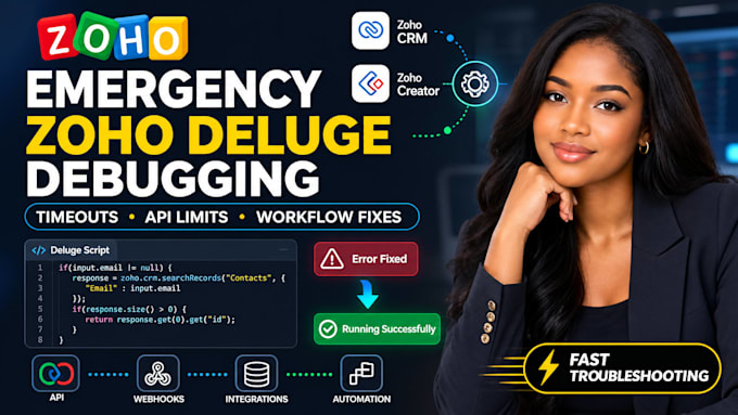 perform emergency deluge script debugging for zoho crm and zoho creator