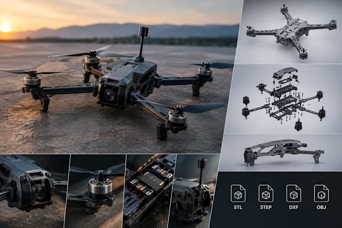 design 3d cad drone uav fpv quadcopter vtol prototype manufacturing