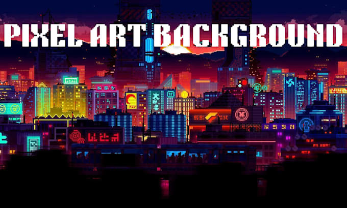 create custom pixel art background, game environment, and landscape illustration