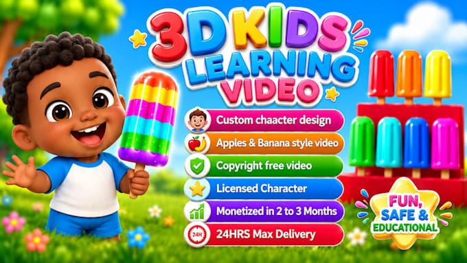 create 3d kids animation, 2d, 3d animation, cartoon animation