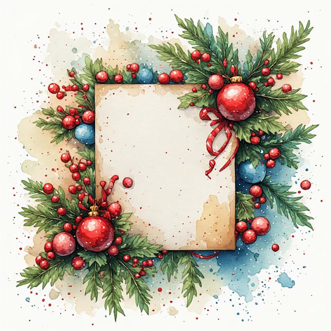 draw christmas card, invitation with watercolor