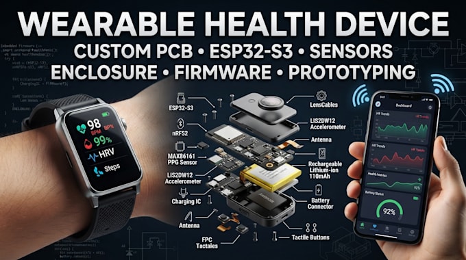 develop wearable health device with pcb, enclosure, sensors firmware esp32 s3