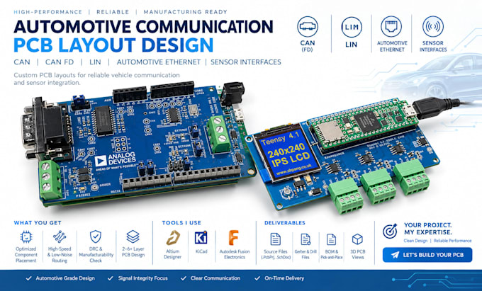 design can, can fd, lin, automotive ethernet and sensor interface pcb layouts