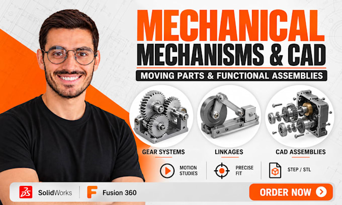 design mechanical mechanism, moving parts and functional cad assemblies