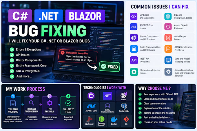 fix your csharp dotnet or blazor bugs