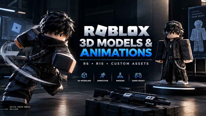 create custom roblox r6 and r15 animations and 3d models