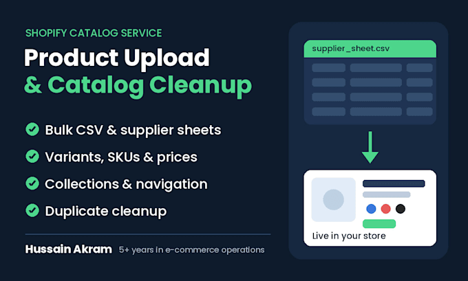 do shopify product upload, bulk CSV import and catalog cleanup