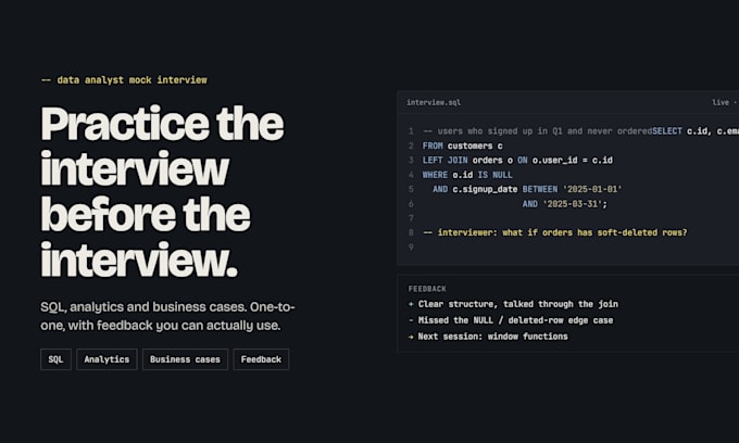 conduct a tailored data analyst mock interview with detailed feedback