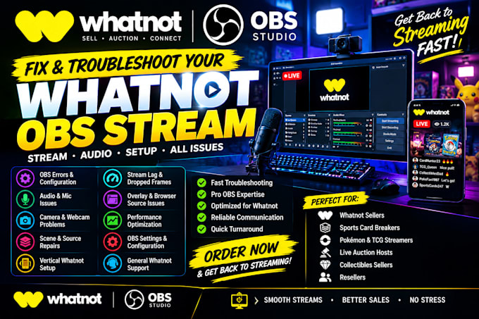 fix and troubleshoot your whatnot obs stream, audio, and setup issues