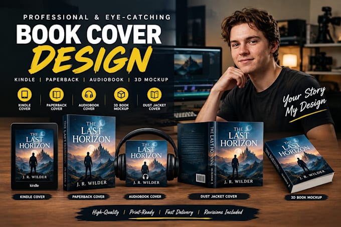 design amazon kindle cover, papperback, hardcover and audiobook cover