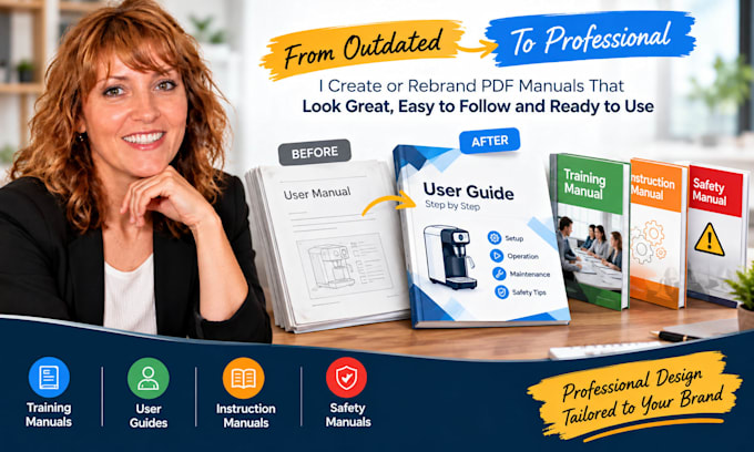 create or rebrand PDF training manual, user guide, instruction or safety manual
