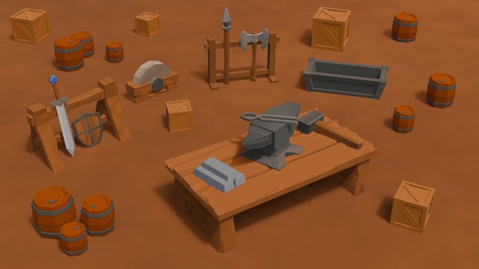 create low poly 3d assets and props for your game