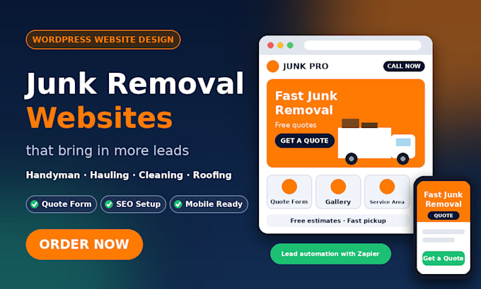 design modern wordpress junk removal, handyman, cleaning, hauling website