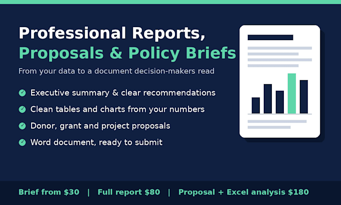write a professional report, proposal or policy brief from your data