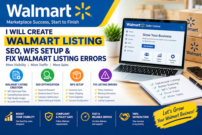 create walmart listing, seo, wfs setup, and fix walmart listing errors