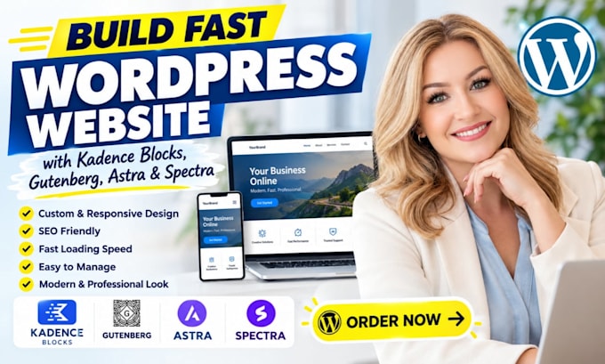 build fast wordpress website with kadence blocks, gutenberg, astra and spectra