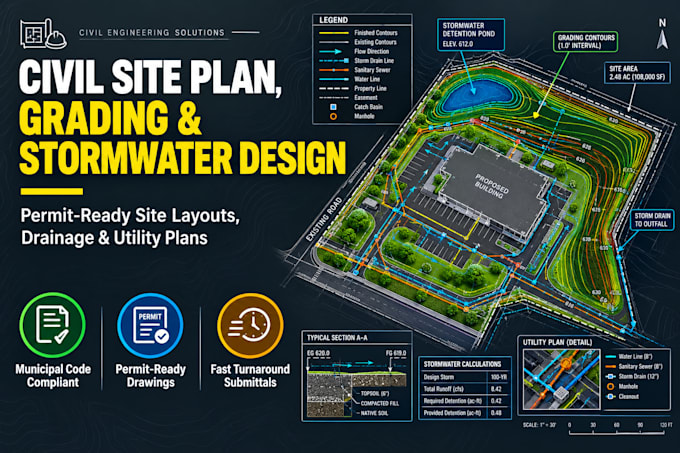 do site plan design grading and drainage for permit