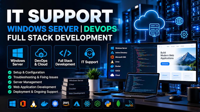 provide IT support, windows server, devops and full stack development
