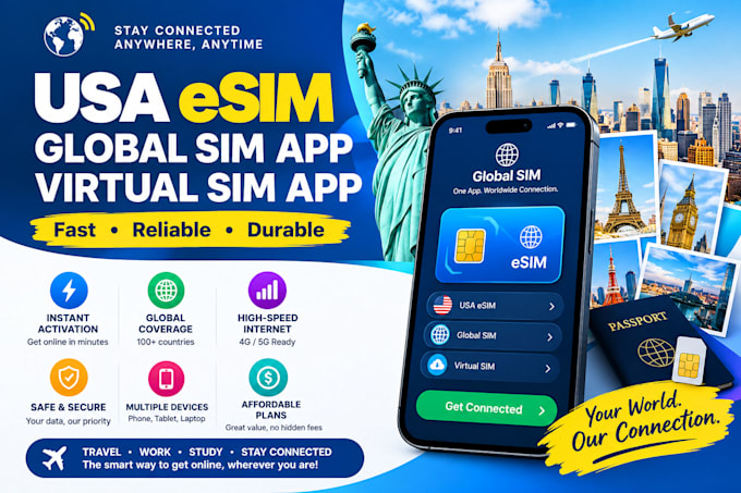 activate fast, reliable and durable USA esim, global sim app, virtual sim app