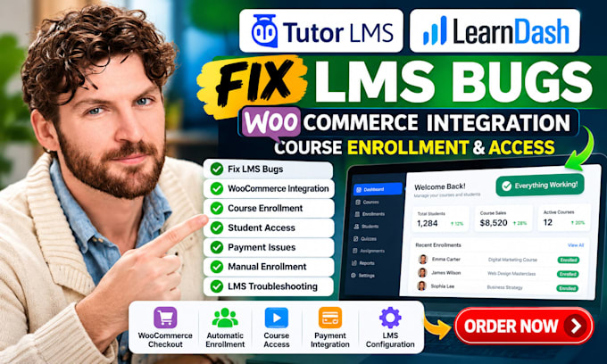 fix tutor lms, learndash bugs, woocommerce integration, course enrollment