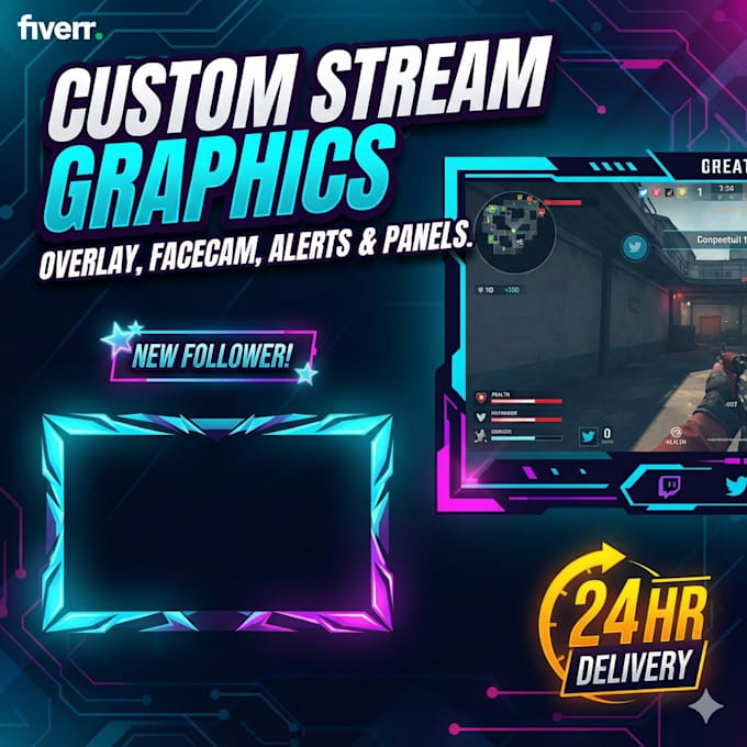 design custom animated stream overlay, facecam, and twitch overlays