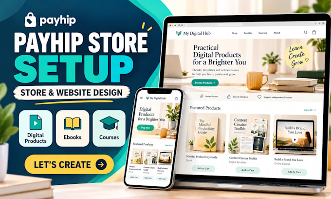 setup payhip store, payhip website, digital products, ebooks, courses