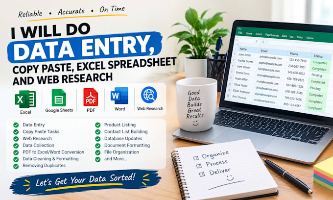 do data entry copy paste excel spreedsheet and web research