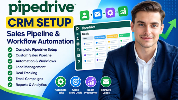 setup pipedrive crm, sales pipeline and workflow automation